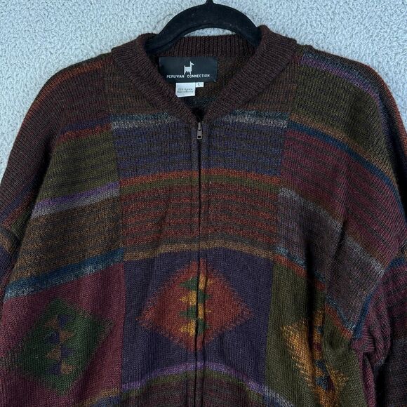 VTG Peruvian Connection Sweater Mens Large 100% Alpaca Wool Full Up Jacket - Picture 2 of 7